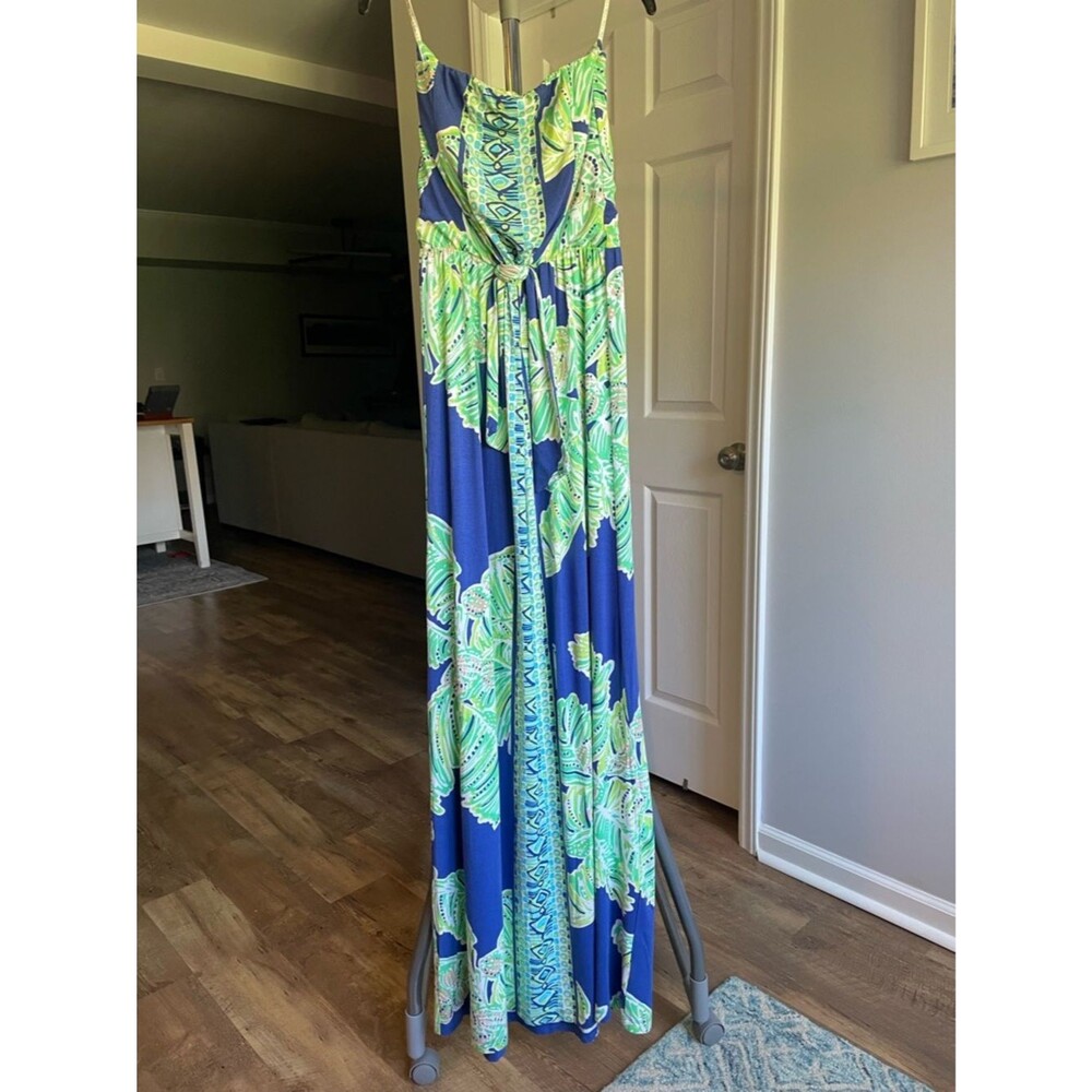 Lilly Pulitzer Blue, Green & White Tropical Print Dress
